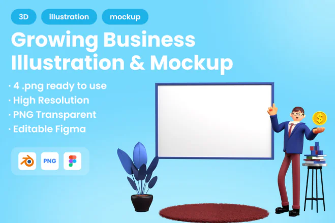 3D Growing Business Illustration & Mockup