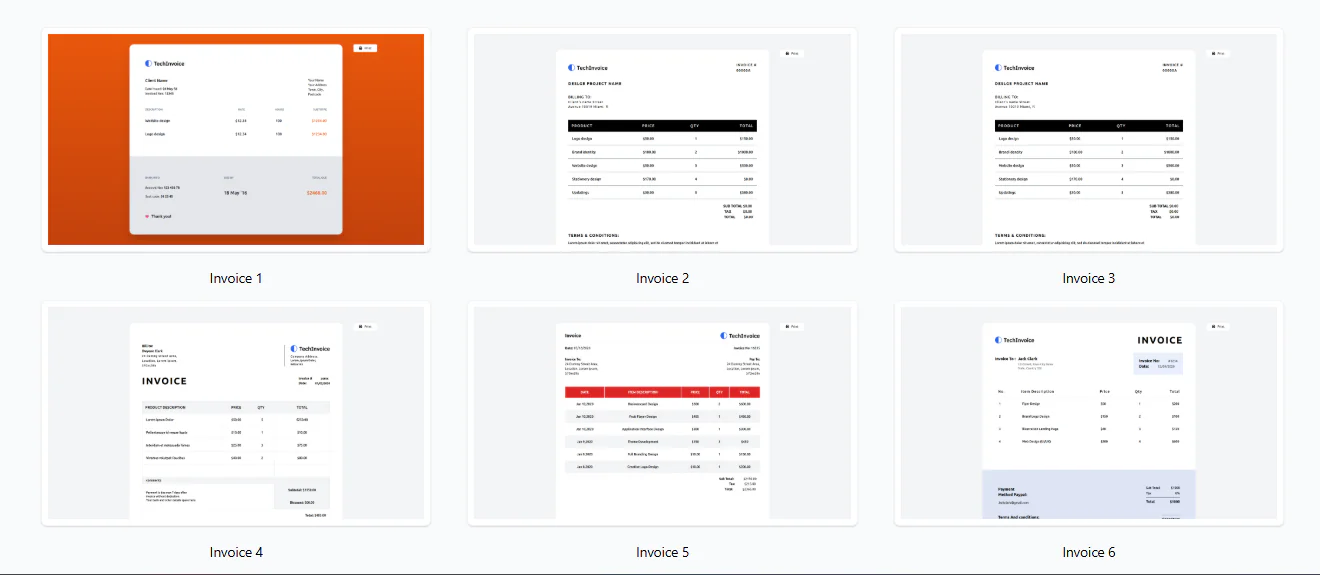 TechInvoice - Invoice Page Tailwind HTML Template