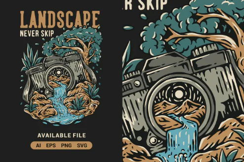 Landscape Never Skip with Camera Vector