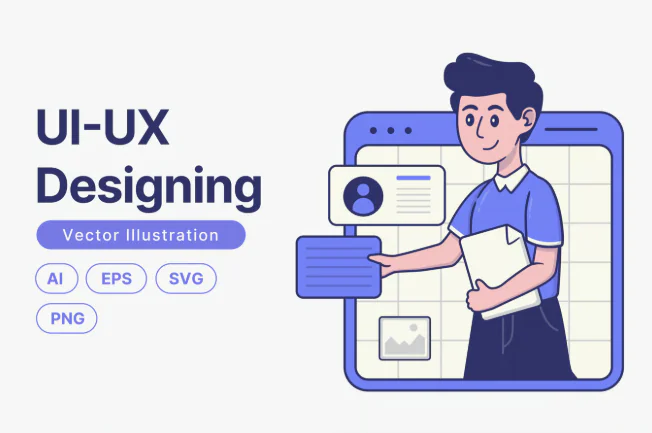 Business Scene of Man Designing UI-UX Illustration