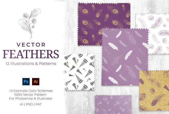 Feathers Vector Patterns Set
