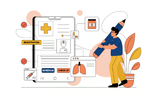 Designer Creating UI Health - Flat Illustration
