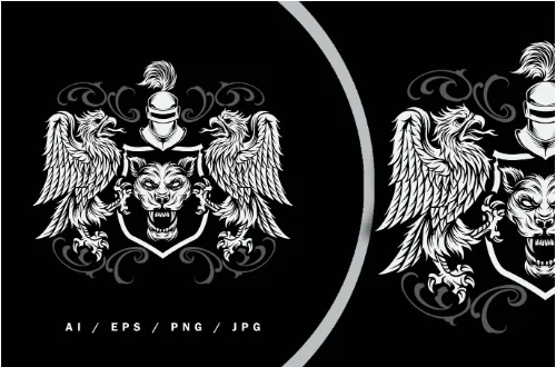 Grey Ornament Heraldic Bird Logo Illustration